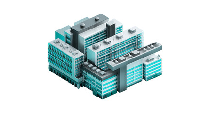 Architectural complex with modern buildings, illustrated design on transparent background