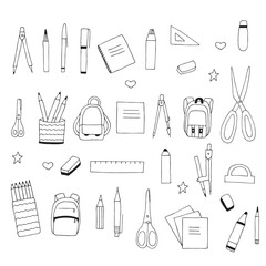 Stationery item set, hand drawing, vector illustration