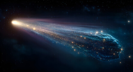 Fototapeta premium A close-up of a comet streaking through space, its icy tail illuminated by starlight