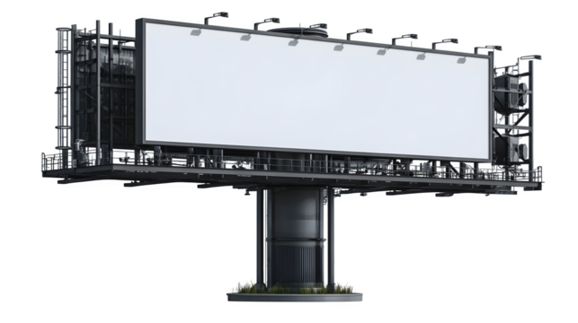 Modern digital billboard turned off, isolated on transparent background
