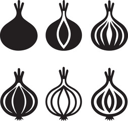 red onion silhouette vector set, black set of garlic bulbs isolated