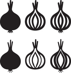 red onion silhouette vector set, black set of garlic bulbs isolated