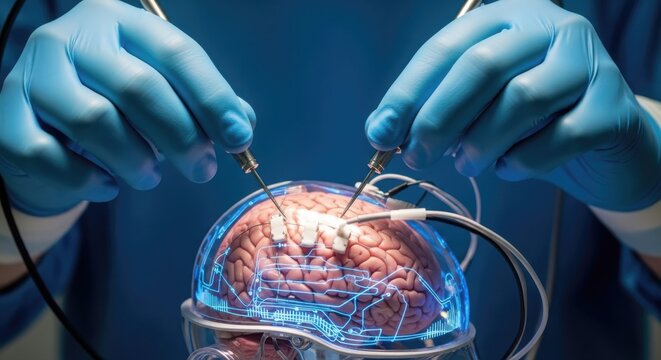 Brain Surgery Precision Hands Operating Neurotechnology Medical Innovation Advanced Surgical Technique Future of Medicine Healthcare