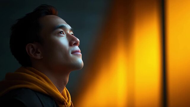 Asian Man Looks to the Future with Hope