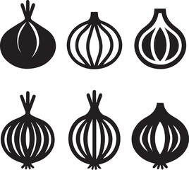 red onion silhouette vector set, black set of garlic bulbs isolated
