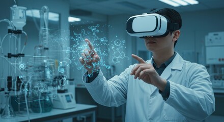 Exploring virtual reality innovations in a modern lab scientific research high-tech environment engaging perspective