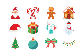 Complete Christmas Vector Illustration Pack Featuring Santa, Elf, Reindeer, Tree, Lights, Gifts, and Festive Holiday Elements