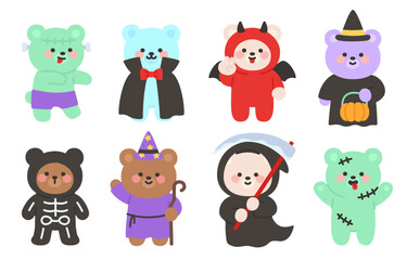 Adorable Halloween Bear Illustrations in Spooky Costume Designs
