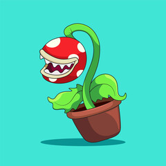 Cartoon carnivorous plant in pot illustration