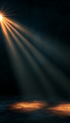 Abstract Artistic Light Illustration on Isolated Darkened Scene with Golden Textures and Spot Light