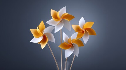 Cheerful pinwheels in white and yellow colors, perfect for a playful setting.