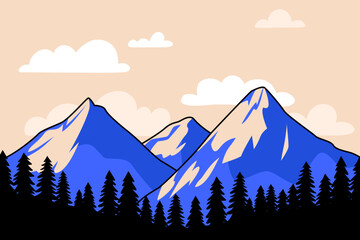 Illustration of mountains and sunset in groove style.  landscape