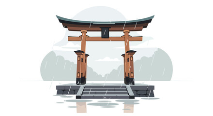 Japanese Shinto Shrine Gateway During A Rainy Day Traditional Symbol