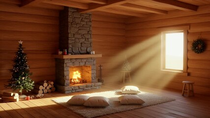 Cozy log cabin interior animation with fireplace
- Powered by Adobe