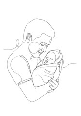 Father and Newborn Baby One-Line Drawing