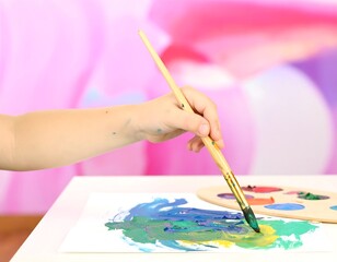 Naklejka premium Child painting with vibrant colors