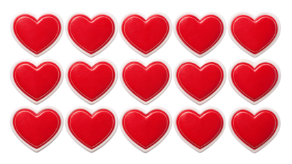 Red Heart-Shaped Sticker Set Isolated on White Background – Transparent PNG, AI Generated
