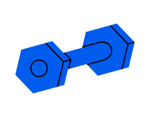 Hand drawn cute illustration of dumbbell. Flat vector fitness equipment doodle. Gym training barbell sticker. Wellness or healthy lifestyle icon. Weight exercise concept. Isolated.