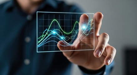 Businessman Analyzing Financial Data on a Futuristic Virtual Screen