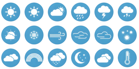 Weather forecast icons vector set various weather conditions and meteorology symbols