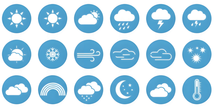 Weather forecast icons vector set various weather conditions and meteorology symbols