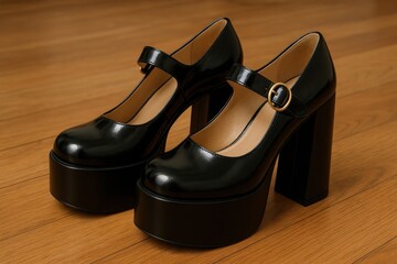 Stylish black platform Mary Janes