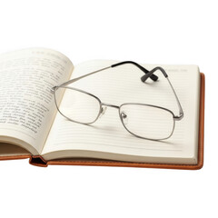 Illustration of glasses on an open book isolated on transparent background