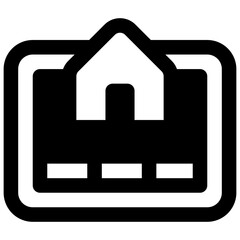 Smart home control panel. Outlined stroke vector icon with black-filled details.
