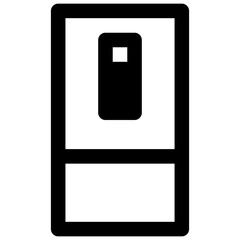 Smart fridge. Outlined stroke vector icon with black-filled details.