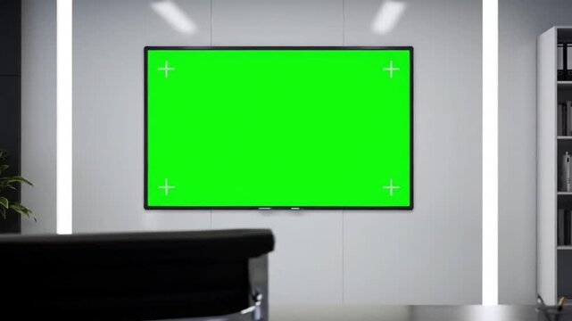 Green Screen Television Displayed on a Wall in a Modern Office
