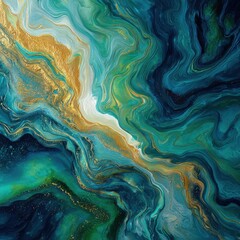 Teal, gold abstract art; swirling ocean; background texture; home decor