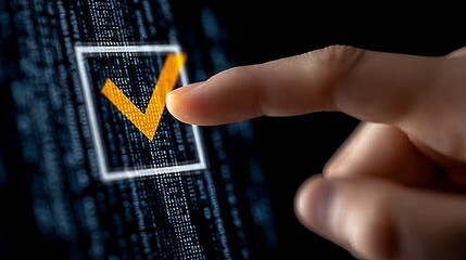 Digital Checkmark Activated on a Dark Tech Background, Concept of Choice and Consent Acceptance