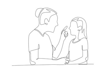 A mother advising her daughter. Mother and daughter concept one-line drawing