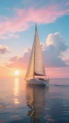 Fototapeta premium Sailboat Gliding on Calm Waters at Sunset