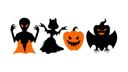 Halloween silhouettes clip art vector graphic design featuring ghost witch pumpkin and bat for spooky season 100