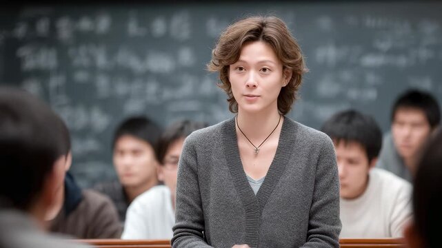 Female Teacher Teaching in Class Students Listening Attentively