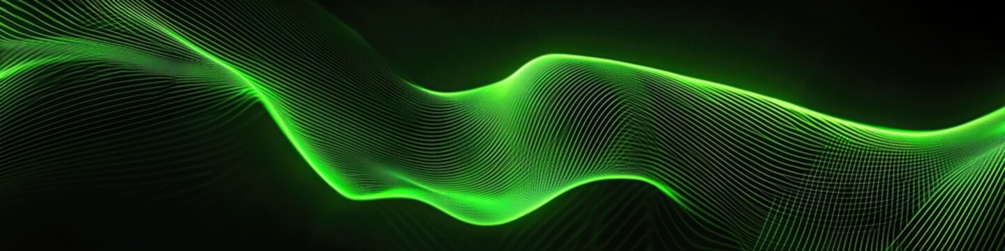A neon green laser beam on a black background