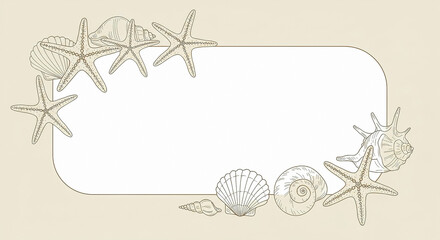 Decorative border featuring seashells and starfish with a blank center ideal for invitations or announcements