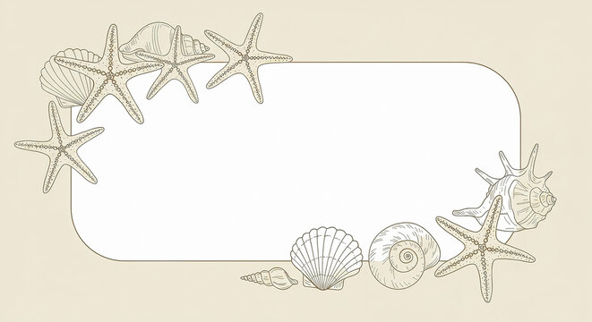 Decorative border featuring seashells and starfish with a blank center ideal for invitations or announcements