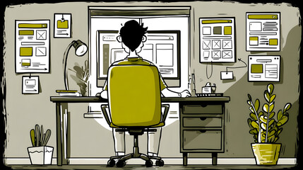 writing RESTful API in collaborative tech workspace with flowcharts around