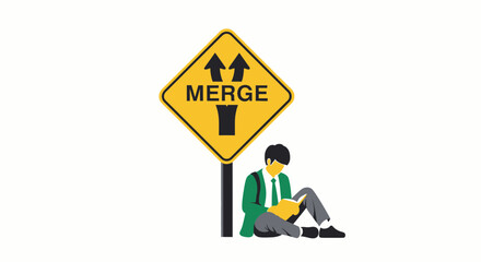 Merging Knowledge And Life Lessons Road Sign Illustration Design Concept