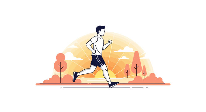 Man Running Outdoors in The Park at Sunset for Sports and Health Promotion - Powered by Adobe