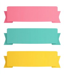 Three pastel-colored horizontal banners with ribbon-like ends
