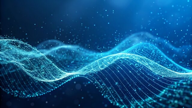Abstract blue particle wave background with flowing light and futuristic design