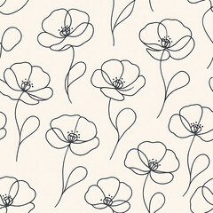 one line design art of seamless flower pattern