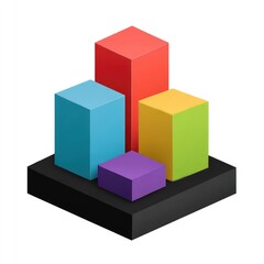 Obraz premium Colorful 3D bar graph, isometric style. Stacked blocks of various colors on a dark base. Represents data growth