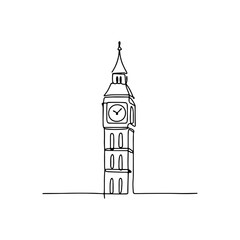Continuous Line Drawing of Big Ben and the Palace of Westminster – Minimalist London Landmark Illustration