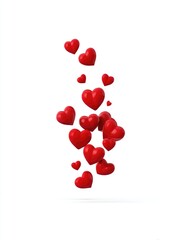 Red hearts cascading against white background
