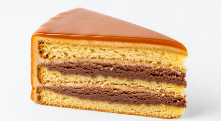 Hungarian Dobos Torte Layer Cake with Caramel Top on White Background