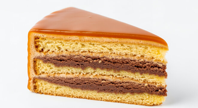 Hungarian Dobos Torte Layer Cake with Caramel Top on White Background